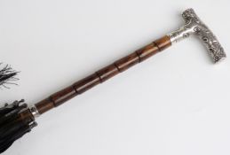 Victorian/Edwardian parasol with hallmarked silver Aesthetic handle, Birmingham 1901,