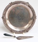 Hallmarked silver bookmark in the form of a miniature trowel and a hallmarked pin dish, diameter 9.