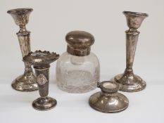 Hallmarked silver mounted cut glass inkwell, height 10cm,