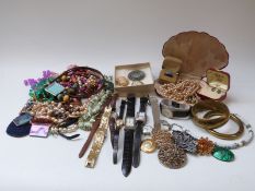 A collection of watches including Radley, Seiko and Accurist, costume jewellery, brooches, earrings,
