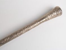 Eastern white metal or similar covered walking stick,