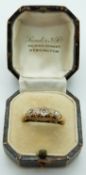 Victorian ring set with five old mine cut diamonds in original box, largest diamond approximately 0.