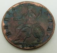 George II old head 1744 halfpenny VF-EF with lustre and tone