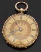 J Munney's 18ct gold ladies pocket watch with engraved diamond set blue enamel case, blued hands,