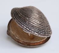Novelty white metal trinket box formed as a shell, stamped 925, length 4.