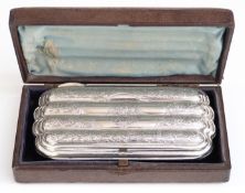 George Unite Victorian hallmarked silver cheroot or cigar case, Birmingham 1878, length 14cm,