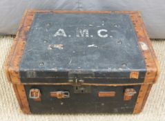 Vintage leather-bound travelling trunk W61cm