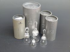 Four Swarovski Crystal cut glass Hand Bells, largest 14.