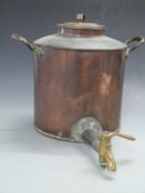 19thC copper samovar / urn fitted with brass tap,
