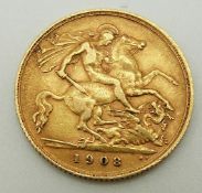 A 1908 gold half sovereign