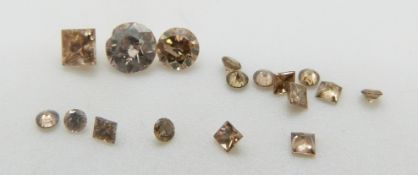 Ten round cut brown diamonds, largest 0.36ct, and seven princess cut brown diamonds, largest 0.