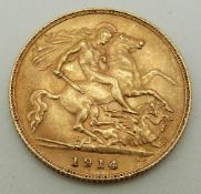 A 1914 gold half sovereign