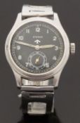 Eterna gentleman's military wristwatch with inset subsidiary seconds dial, luminous steel hands,