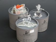 Three Swarovski Crystal cut glass Christmas items, Angel, Reindeer and Sleigh with presents,