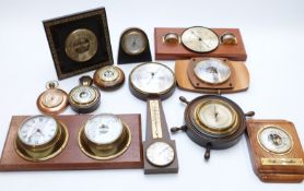 Eleven various aneroid barometers including Lancel Paris easel type, Rototherm,