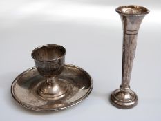 Silver plated egg cup and tray and a feature hallmarked vase