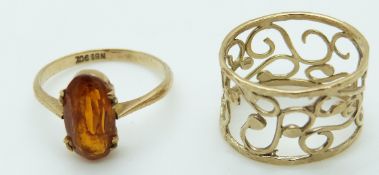 A 9ct gold ring set with paste and a 9ct gold ring
