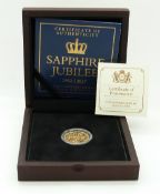 Queen Elizabeth II 2017 Sapphire Jubilee 'CPM' gold one pound proof coin, cased with certificate, 7.