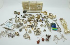 A quantity of earrings including silver, costume,