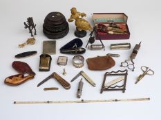 Collectable items including folding ruler, collapsible knife rest, brass dog tag 'Brown Mill House,