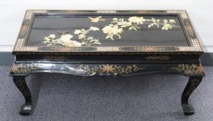 Eastern Shibayama style black lacquered coffee table L102 x D50 x H47cm