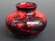 A Royal Doulton flambé squat pedestal vase,