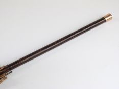 A late 19thC 20thC parasol with plated finial to handle/stick, probably zebra wood,