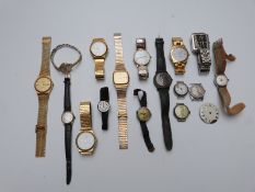 Sixteen various ladies and gentleman's wristwatches including hallmarked silver trench style