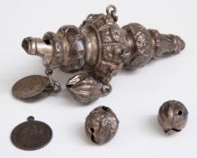 Victorian hallmarked silver baby's rattle with whistle, Birmingham 1894, maker Colen Hewer Cheshire,
