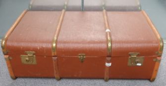 An ash bound travelling trunk with internal tray W93cm