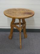 Folk art rustic tavern or cricket table with tripod base D61 x H70cm