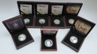 Coin Portfolio Management Company silver proof five pound crowns to include Battle of Hastings,