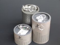 Three Swarovksi Crystal Animals Rhino, Baby Rhino and Hippo, largest 7cm long,