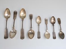 Victorian hallmarked silver spoon together with seven further spoons marked Sterling,