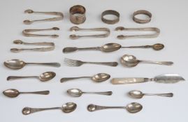A quantity of Victorian and later hallmarked silver cutlery, napkin rings etc,