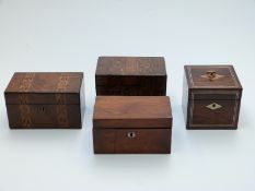 Four 19thC tea caddies including two inlaid two division examples,