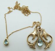 Two 9ct gold pendants each set with an aquamarine, on a 9ct gold chain, 6.