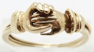 A 9ct gold Fede Gimmel ring, size R, 3.