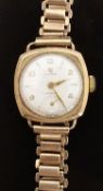 Cyma Cymaflex 9ct gold ladies wristwatch with inset subsidiary seconds dial, gold hands,