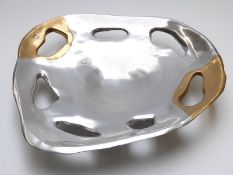 David Marshall (b1942) large pierced freeform aluminium and brass sculpted bowl,