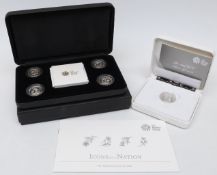 Royal Mint four coin silver proof 2014 and 2015 one pound coin set depicting the floral designs,