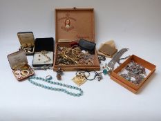 A collection of jewellery including silver and amber necklace, silver cufflinks,