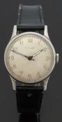 Longines gentleman's wristwatch with luminous blued hands, white Arabic numerals, silver face,