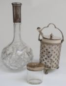Hallmarked silver mounted cut glass decanter,