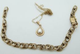 A 14k gold bracelet, 6.8g and 9ct gold necklace, 0.