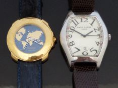 Two gentleman's wristwatches Bulova United Colours of Benetton with gold plated world map face,