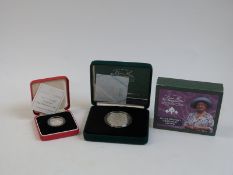 Silver Piedfort Queen Mother centenary crown and a 1997 silver proof £1 coin,