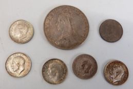 Queen Victoria double florin and a sixpence, both 1887 Jubilee head examples, VF,