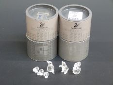 Six Swarovski Crystal cut glass figure groups Penguin, Kitten, Rabbit and Three Chicks,
