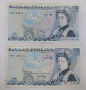 Bank of England 1971, two £5 replacement notes,